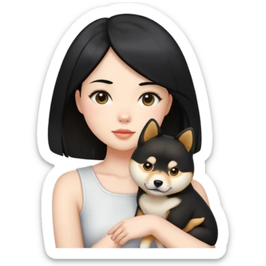 shoulder-length black hair pale girl hold her shiba dog emojishoulder-length black hair pale girl hold her shiba dog emoji sticker