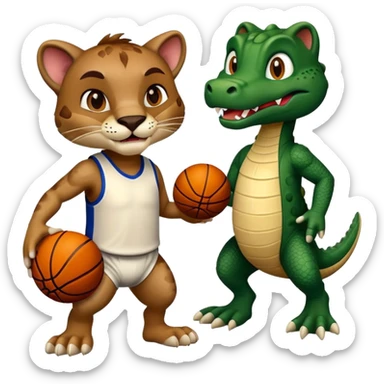 Cougar and gator playing basketball sticker