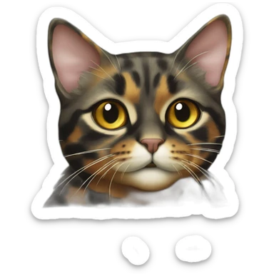 tortoiseshell cat with a dollar bill in their mouth sticker