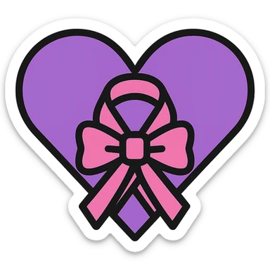 Add a bow to the ribbon on the purple heart, keep the color outline icon style, with no background. sticker