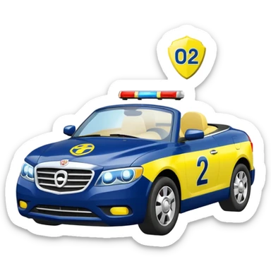 Police Coventible With Body Color Is Navy, White And Lemon Yellow With Symbol Is Lemon Yellow PawPatrol Chase Symbol With Number Is 02 sticker