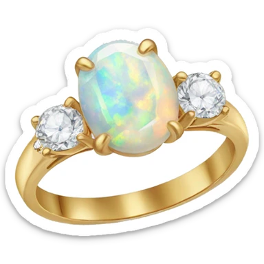 realistic opal engagement ring with two diamonds sticker