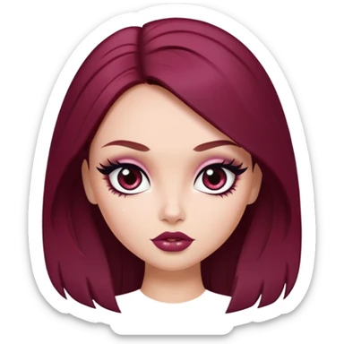 dark winered hair, pretty eyes, pretty makeup, pretty bratz baddie sticker