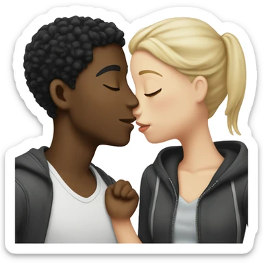 a black boy kiss a white girl with black hair sticker