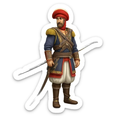 A full-length serious ottoman janissary photorealistic serious sticker