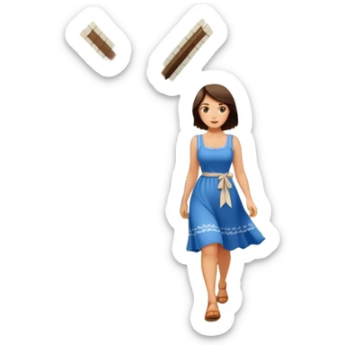 Pretty, sexy, slightly curvy white woman with short dark brown hair, walking near a Dutch windmill sticker