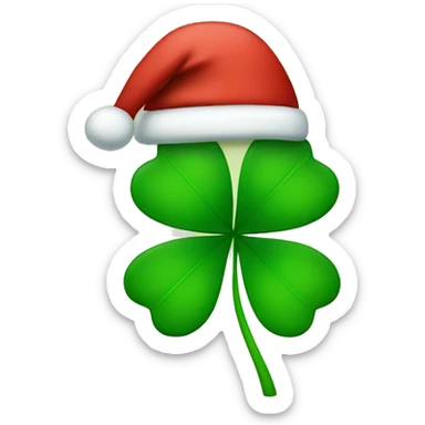 clover with four leaves and a red christmas hat  sticker