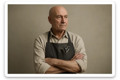 huddi shu odamni qariroq va soch soqolsiz tasvirlab ber o'zgartirib realistik qilib sticker