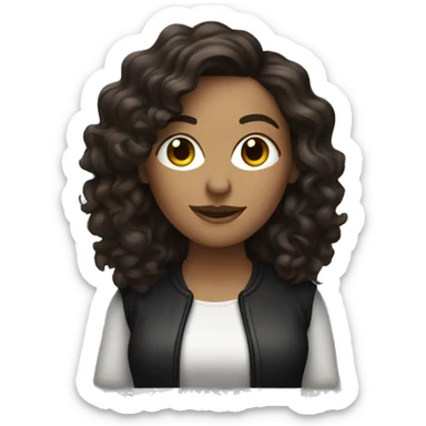 White woman with long dark brown curly hair DJing sticker