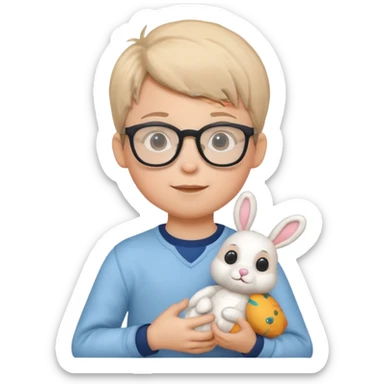 boy kid with glasses → holding a toy rabbit sticker