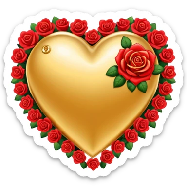 a golden heart sprinkled with red roses sticker