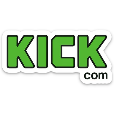 flat-toon style Kick.com logo, minimalist sans-serif wordmark, green accent, digital platform feel sticker