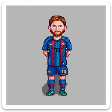 Lionel Messi in football uniform, pixel art style, simple background sticker