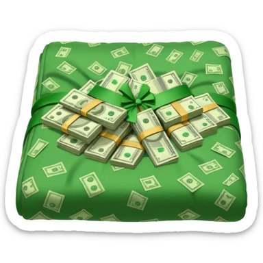 The blanket was spread wide open, and money lay beneath it. sticker