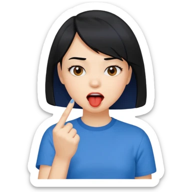 Chicas con pelo negro y corte bob haciendo que se muerde uno de sus dedos de manera picara, puedes hacer que se muerda el dedo sin sacar la lengua gua sticker