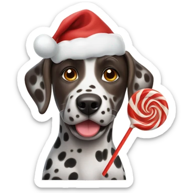 A brown Dalmatian holds a Christmas lollipop in his mouth sticker