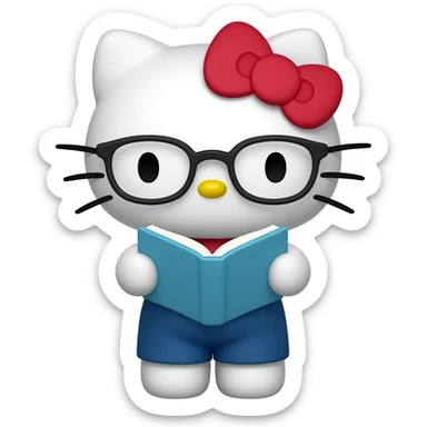 hello kitty reading a book with glasses sticker