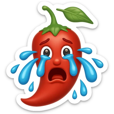 Add more large blue tears to the crying chili pepper, keep the background transparent. The style should resemble the original chili pepper crying illustration with transparent background. sticker