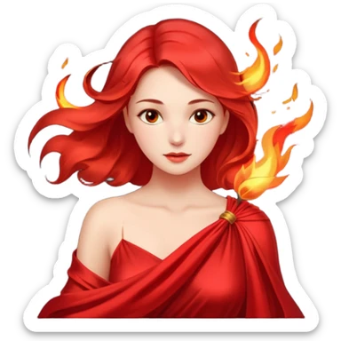 Woman slowly letting red silk fall from her shoulders, firelight flicker sticker
