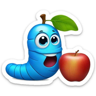 apple with a blue worm sticker