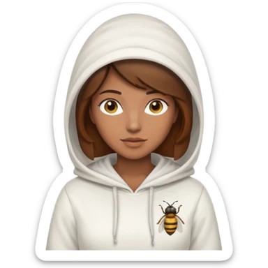 female bee keepers with brown hair, white outfit, white hood, brown skin sticker
