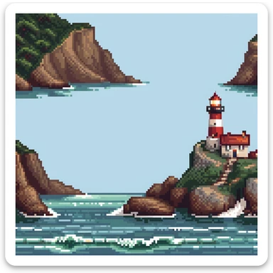 Seaside cliff with lighthouse and waves crashing sticker