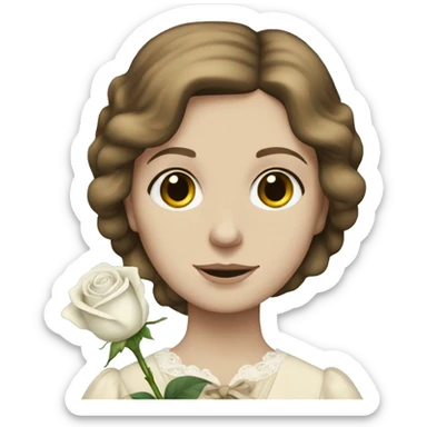 Charlotte Bronte holding a white rose in her hand sticker