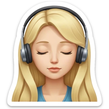 Woman with long blonde hair listening to music with closed eyes sticker