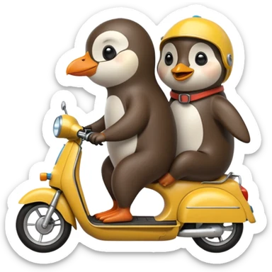 penguin and otter on moped sticker
