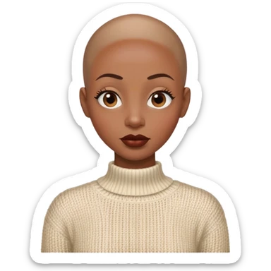 shiny skin wearing cream knitted sweater Alluring black woman wide nose bald head big brown lips  sticker