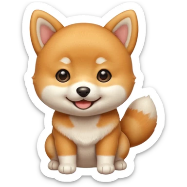 3 month old Shiba Inu puppy, big round eyes, soft orange and white fur, tiny paws, smiling expression, emoji style, simple vector, clean lines, soft shading, pastel background, centered, 1:1 ratio, high quality, cute sticker design sticker
