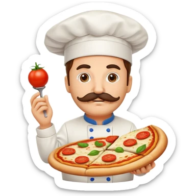 Italian pizza with chef hat and mustache sticker