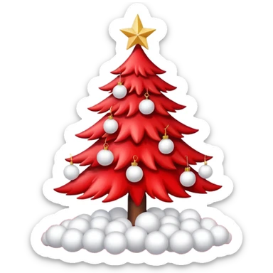 red Christmas tree with white star and white Christmas balls sticker