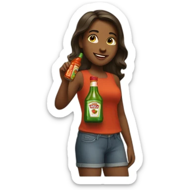 girl with tabasco botle and pickels sticker