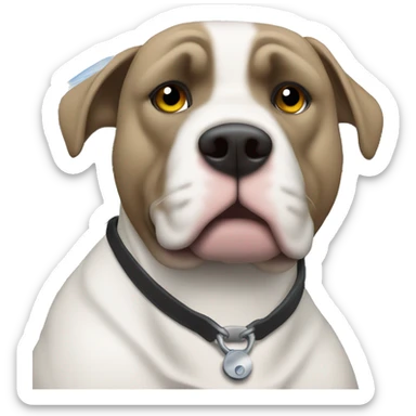 Heavy duty white Dodge ram truck. Driver three-quarter view with blue pit bull visible in the window sticker