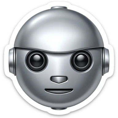 polished minimalistic perfectly round steel robot face, simple clean design sticker
