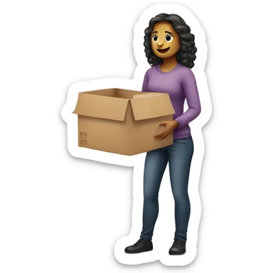 A woman who gives a box and opposite her a girl who gives her a carton sticker