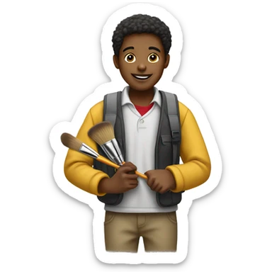 one schoolboy holds little brush and palette sticker