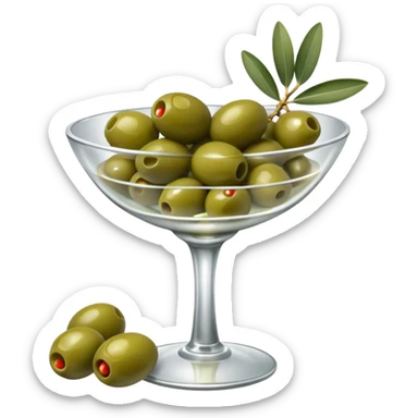 Silver cocktail dish filled with green olives  sticker