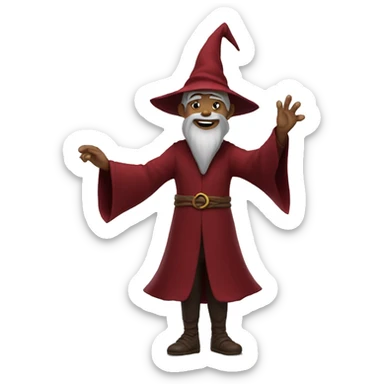 a wizard dressed in dark red happy. full body is shown sticker