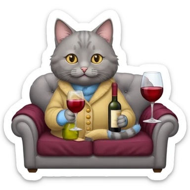 gray Cat sitting On A Couch With Wine sticker