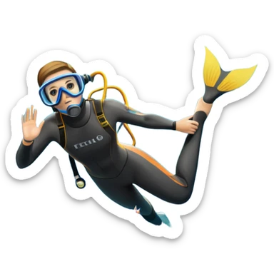 An icon featuring a close-up of a freediving mask and snorkel, with a breath-holding diver's fins, set against a vibrant underwater world. The design includes coral reefs, fish, and bubbles, symbolizing the serene beauty and thrill of freediving. Transparent background highlights the calm sticker