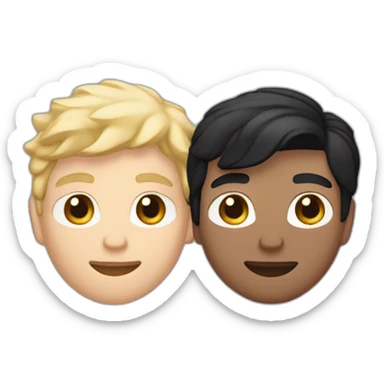 Gay couple, 1 guy Latino black straight black hair and 1 Australian white guy with blonde slightly curly hair holding a cat sticker