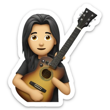 Long hair asian guy with guitar sticker