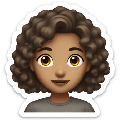 cute beautiful girl with dark brown wavy hair and dark eyes with medium to light skintone sticker