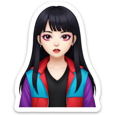  portrait-of-a-vampire-k-pop-idol,-wearing-a-stylish-streetwear-outfit-with-layered-colorful-clothing,-long-hair-with-bangs,-makeup,- sticker
