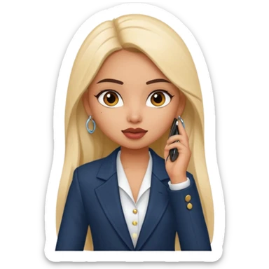 a pretty bratz fair indian girl talking on call, wearing a blazer sticker
