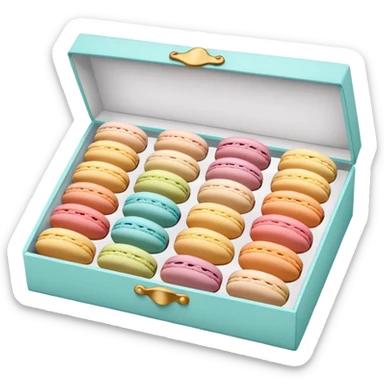 Realistic rectangle box of pastel macaron cookies lined up into the box sticker