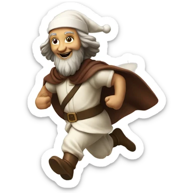 Leonardo Da Vinci running, with a large stride and arms outstretched, in a santa costume sticker