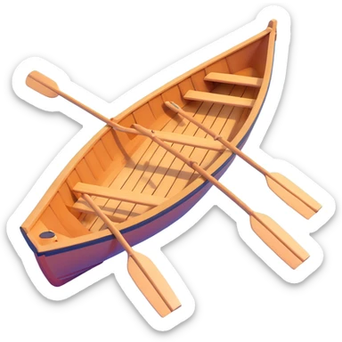 small wooden rowboat with oars floating on calm water sticker